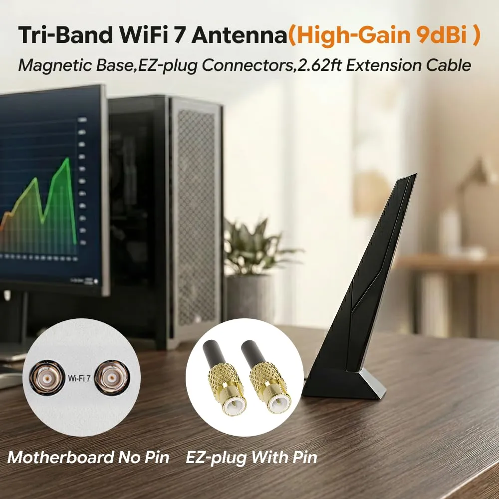WiFi 7 Antenna with Magnetic Base for Desktop PC Motherboards view 4